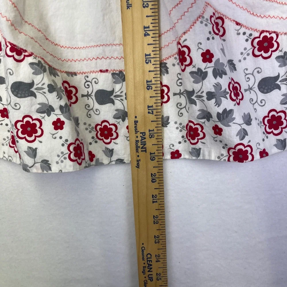 Vintage Half Apron White Red Gray Floral Pocket Kitchen Hostess Apron‎